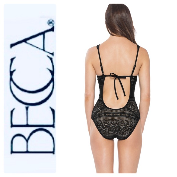 New Becca Keyhole Plunge One Piece Swimsuit Black - Picture 3 of 8